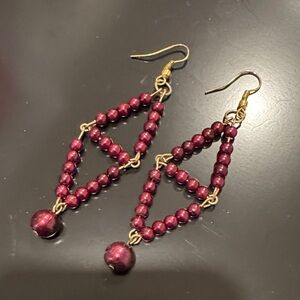 Elegant Beaded Earrings in Deep Red